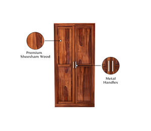 Armoire à 2 portes en bois massif Nixon (fini miel) – Grande armoire avec 6 étagères de rangement – Meuble de rangement - Product Image 5