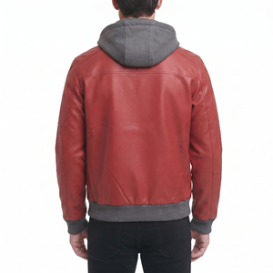 Hoodie en cuir pour homme avec boutons, poches latérales, manches longues, en cuir véritable OEM - Product Image 2