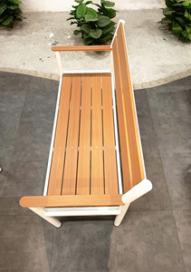 Modern Outdoor Patio Bench with <b>PS</b> slats Seat and Back Steel Frame Durable Contemporary Design for Garden Park Villa, hotels - Product Image 5
