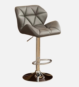 Grey Leatherette Modern Bar <b>Stool</b> Swivel Counter Height Kitchen Furniture <b>Cushioned</b> Seat Ergonomic Metal Frame Adjustable Desi - Product Image 1