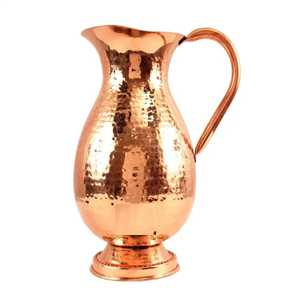 Ornate Hammered Copper <b>Jug</b> Brass Handle Base Pitcher with Lid Ayurvedic Health Drinkware Restaurant Hotel Serveware - Product Image 6