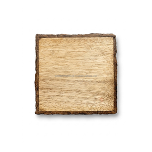 Posavasos Cuadrado de Madera Natural con Borde de Corteza, Posavasos Rústico de Madera para Bebidas de 4 Pulgadas, Decoración Protectora para Mesa de Estilo Rústico - Product Image 2