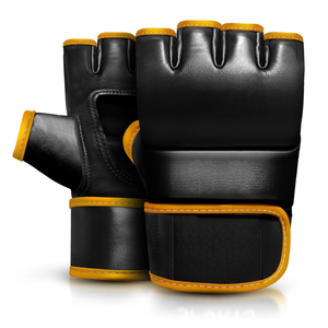 Gants de MMA en cuir à demi-doigts avec fermeture Velcro, noirs avec bordure orange, pour l'entraînement aux arts martiaux pour adultes - Product Image 3