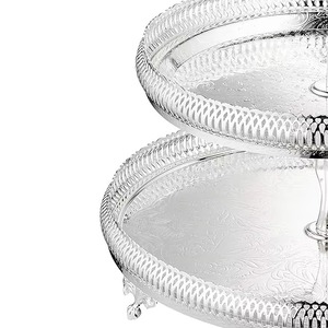 Soporte de Pastel de Dos Niveles de Estilo Europeo de Primera Calidad, Soporte de Metal para Exhibición de Postres, Soporte para Cupcakes con Acabado Plateado - Product Image 3