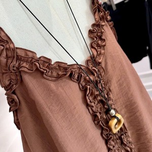 <b>Women's</b> Sexy <b>Brown</b> Chiffon Sleeveless V-Neck Ruffle <b>Top</b> Shorts Set Casual Spring Summer Breathable Quick-Dry Regular Fit - Product Image 3