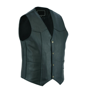 Men's <b>Black</b> Genuine Leather Motorcycle <b>Vest</b> Durable Biker Waistcoat with Side Lace Adjustability - Product Image 3
