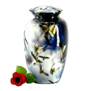 Urna Funeraria de Metal Azul Oscuro de Lujo al por Mayor, Jarra Conmemorativa con Elegante Diseño Artístico de Colibrí Blanco y Esmalte Pulido - Product Image 6