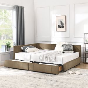 Letto contenitore matrimoniale trapuntato con schienale e braccioli confortevoli, divano letto imbottito per camera da letto - Product Image 2