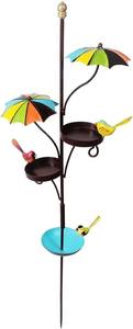 Bain d'oiseaux rustique en métal à piquer pour jardin extérieur, résistant aux intempéries, patine flamme, base en forme de branche et de feuille, triple nichoir décoratif - Product Image 2