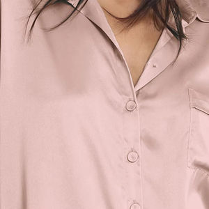 Conjunto de 2 piezas de seda para mujer, pijama para estar en casa, diseño liso, para verano/invierno/primavera, cómodo, con cuello vuelto. - Product Image 2