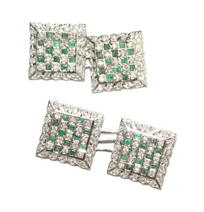 Direct Factory Supply3.10 ctw Diamond 14K White Gold Emerald Man's Cuff Link for Mens from Indian Manufacturer