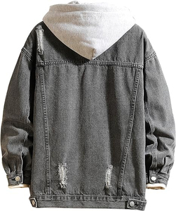 Veste à capuche en denim noir personnalisée, zippée, oversize, hiver, éco-responsable, premium, décontractée, unisexe, streetwear, vêtement d'extérieur 270g - Product Image 4