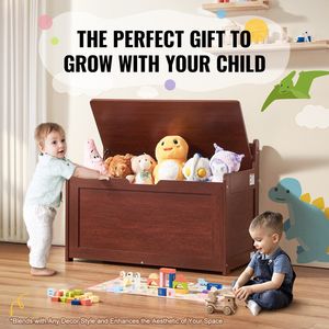 Grande cassapanca giocattolo in legno per bambini scatola portaoggetti Flip-Top coperchio di sicurezza cerniera per camera da letto per sala giochi soggiorno ingresso - Product Image 6