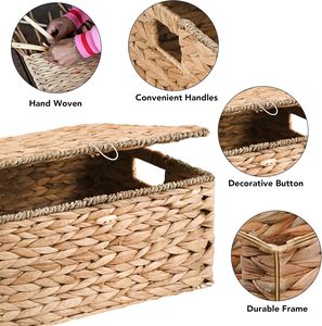 High Quality Eco-Friendly Rustic Water Hyacinth Set 3 Woven <b>Storage</b> <b>Baskets</b> Lid Customized Color Multi-Purpose Home Restaurant - Product Image 3