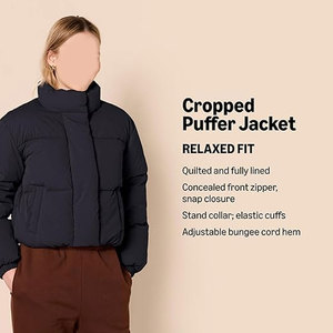 Women's <b>Cropped</b> Full-Zip <b>Puffer</b> <b>Jacket</b> Winter Warm Stand Collar Quilted Insulated Cold Weather Coat Casual Layered Outerwear - Product Image 4