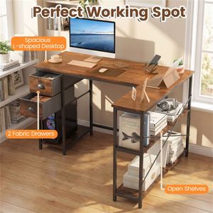 Scrivania Angolare a L per Ufficio Domestico con Presa di Corrente Integrata, Porta USB Tipo C e Cassetti in Tessuto per Studio e Ufficio - Product Image 2