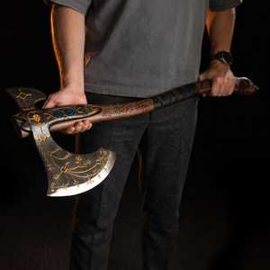 Double Blade Tactical Axe Forged Steel Head Wood Handle Decorative <b>Engraved</b> Design Broad Axe Tree Felling <b>Tool</b> - Product Image 1