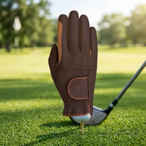 Gants de golf professionnels en cuir marron, paume antidérapante, unisexes, avec sangle réglable à boucle et crochets. - Product Image 4
