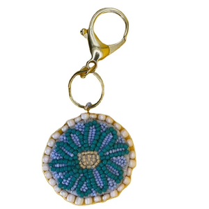 Handmade Indian Beaded <b>Keychain</b> with Durable Leather Strap Colorful Bead Embroidery Accessory Intricate Bead Work Oval Shape - Product Image 2
