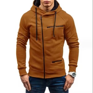 Sweat-shirt à capuche zippé pour homme, coupe ajustée, couleur unie, poche, style décontracté, automne, matière French Terry - Product Image 5