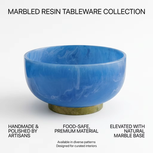 Bol décoratif en résine artisanale de qualité supérieure, bleu océan et vert citron, pour servir des fruits, des salades, des collations, des desserts, des bonbons, des noix. - Product Image 4