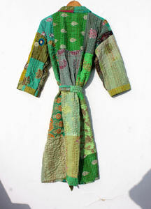 Bata Kimono de Algodón Bordado Kantha para Mujer, Tallas Grandes, Estilo Patchwork, para Verano, Otoño, Playa, Invierno y Primavera - Product Image 6