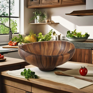 Ensemble de saladiers en bois d'acacia de haute qualité, design moderne, bols de service pour cuisine et salle à manger, faits à la main au Vietnam, personnalisables, pour fêtes et événements. - Product Image 6