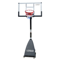 Système de basketball portable robuste avec panneau arrière en verre trempé PC de 54/60 pouces, hauteur réglable jusqu'à 10 pieds, personnalisé en usine ANBOO