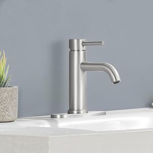 Rubinetto da Bagno Monocomando in Acciaio Inox Finitura Nichel Spazzolato T10, Rubinetto per Lavabo con Foro Singolo, Non Spedibile nei Fine Settimana - Product Image 3