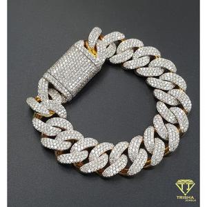 High End Cuban <b>Chain</b> Bracelet with Lab Grown Diamonds in Yellow Gold Fully <b>Iced</b> <b>Out</b> with Strong Lock Clasp - Product Image 6