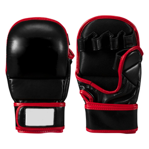 OEM ODM Service Good Supplier Heavy Duty Synthetic Leather High Performance <b>Black</b> & Red Trim MMA Grappling Sparring Gloves  - Product Image 1