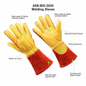 Gants de soudage TIG en cuir de chèvre et croûte de cuir de vache, manchette élastique, ignifuges, robustes, pour la lutte contre les incendies et le barbecue - Product Image 2