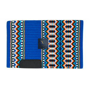 Manta de Silla de Montar ASHMIRA EQUESTRIAN, Diseño Azteca, Tejida a Mano, Mezcla de Lana, Color Azul Turquesa y Naranja, con Patrón Geométrico, para Caballos - Product Image 1