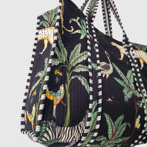 Bohemian Cotton Tote Bag With <b>Leopard</b> <b>Print</b> And Tropical Pattern Open Top Design For Shopping All Seasons - Product Image 6