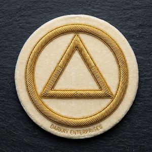 Badge brodé sur mesure en fil de velours blanc, emblème triangle et cercle dorés, fait main, patch maçonnique, insigne de blazer - Product Image 1