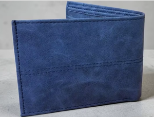 Elion Blue Slim Vegan Leather Bifold <b>Wallet</b> Vintage Short <b>Card</b> Holder with Letter Detail for Men Daily Use - Product Image 2