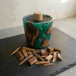 Resin Wood Incense <b>Burner</b> Green Marbled Incense Holder Decorative Aromatherapy Diffuser Stand <b>for</b> Home Meditation - Product Image 1