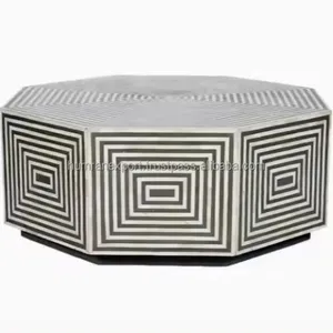 Wholesale Price Black and white strips Design Bone Inlay Coffee Table Best Quality New Design 2024