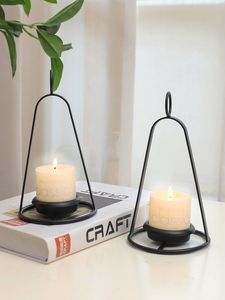 Modern Minimalist Black Metal Hanging Candle <b>Holder</b> Set Decorative <b>Tealight</b> Lantern Stand for Home Living Room Table Centerpiece - Product Image 1