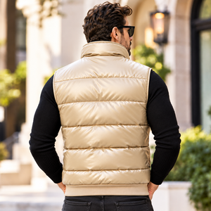 Chaleco Acolchado de Cuero Genuino para Hombre al por Mayor |   Chaleco acolchado transpirable para hombre de cuero auténtico |   Chalecos acolchados tipo bomber para hombre - Product Image 2