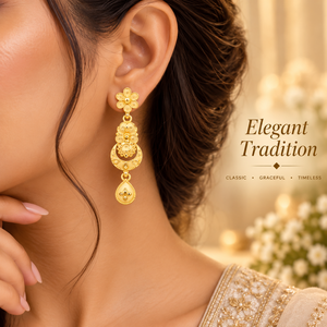 Royal Floral <b>Necklace</b> with Earrings <b>Set</b> | Traditional Indian Bridal Jewelry | 24K Gold Finish Copper Brass <b>Wedding</b> <b>Necklace</b> <b>Set</b> - Product Image 2