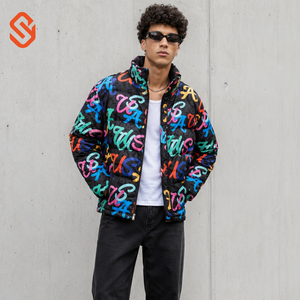 Chaqueta de forro polar Teddy para hombre, con estampado de grafiti y dibujos, multicolor, cuello alto, con cremallera, abrigo de sherpa, ropa de calle de invierno. - Product Image 1