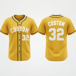 Maillot de baseball jaune personnalisé à manches courtes avec boutons sur le devant pour homme, respirant, en polyester, coupe classique, impression des numéros d'équipe - Product Image 1