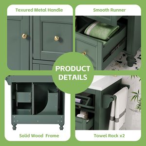 Mobile bagno moderno da 30 pollici con lavabo integrato, 2 cassetti e cassetto estraibile, mobiletto contenitore per lavabo singolo - Product Image 6