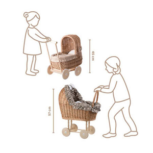 Cochecito de Ratán Natural para Muñecas con Marco de Madera y Ruedas, para Edades de 2 a 4 Años, Juguete Educativo Unisex - Product Image 4
