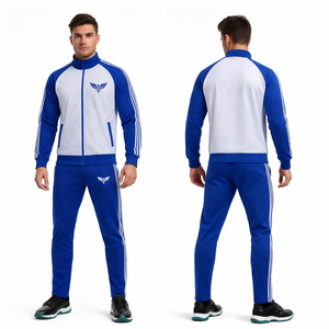 Custom Mens Blue Grey Tracksuit Set Full Zip <b>Jacket</b> Jogger Pants Sportswear Fitness Training Suit Custom OEM Athletic Wear - Product Image 1