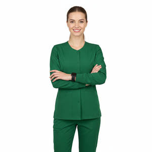 Blouse de travail personnalisable pour salons de beauté et spas, tailles et couleurs variées, avec fermeture à boutons-pression, col rond, manches longues, manteau de réchauffement, vente en gros - Product Image 1