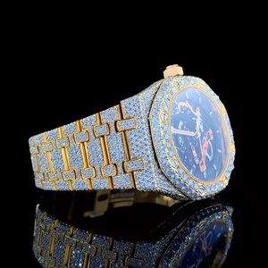 Montre en quartz sertie de diamants Moissanite Platinum Shine Edge pour homme, montre-bracelet de luxe en cristal glacé - Product Image 2