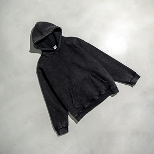 Sweat à capuche épais en coton French Terry, coupe ample et courte, avec strass, épaules tombantes, effet vintage vieilli, délavé à l'acide et effet soleil délavé - Product Image 4