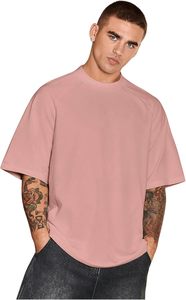 เสื้อยืดผู้ชายไซส์ใหญ่ สีชมพูล้วน แขนสั้น คอกลม ผ้าเจอร์ซีย์ถัก ดีไซน์เรียบง่าย - Product Image 5